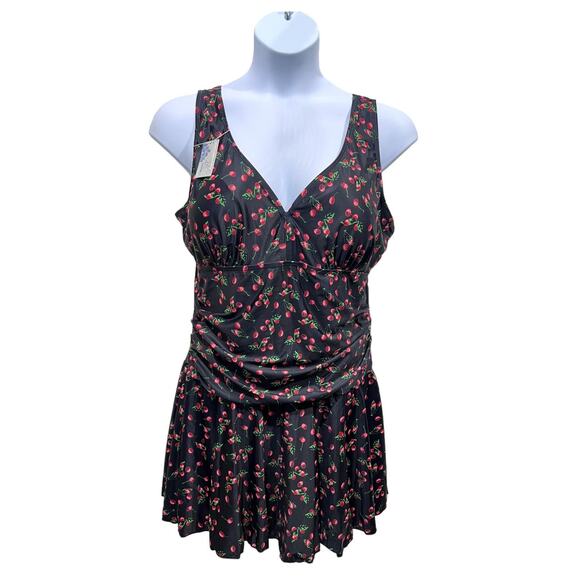 Summer Mae 4XL Plus Size One Piece Swimsuit Black Cherry Skirt Short Modest NEW - Picture 1 of 12